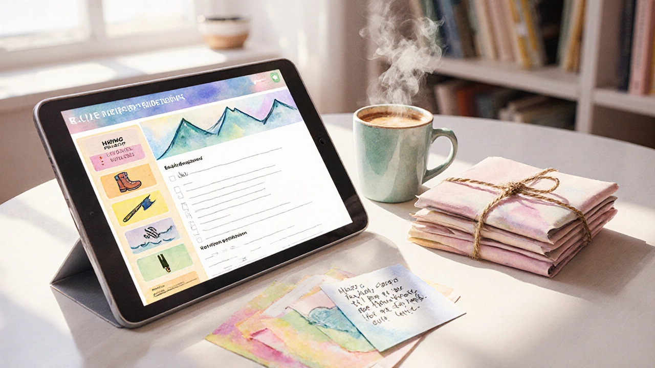 A coffee table with a digital questionnaire and a cryptic clue card, illustrating the booking process.