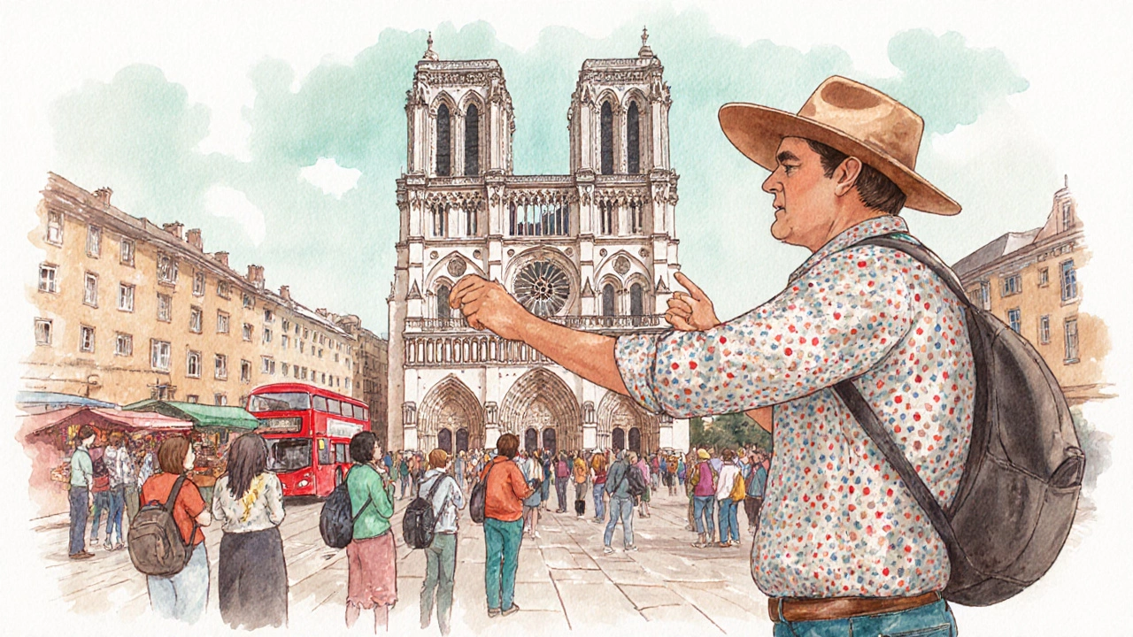 Guide leading a large group through a historic city square.