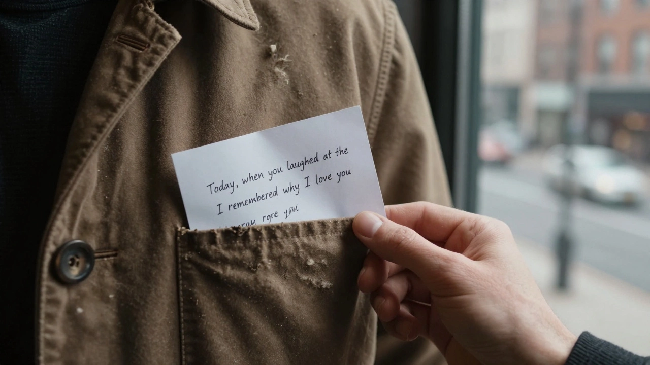 A folded note peeking from a coat pocket in sunlight.
