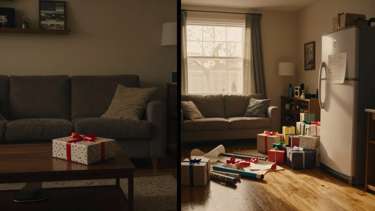 Before and after scene of a living room on December 10th vs. December 17th.