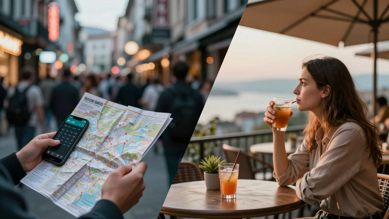 Comparison between the stress of solo navigation and the relaxation of a guided tour.