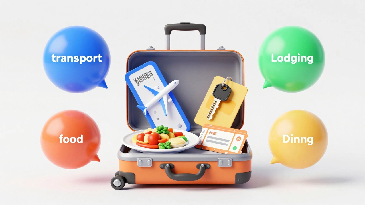 Visual representation of vacation cost categories around a suitcase