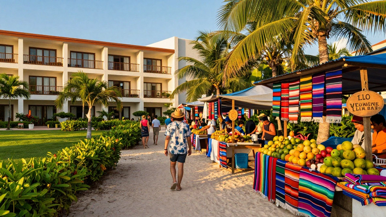 Mexican street market near a lush resort in Riviera Maya