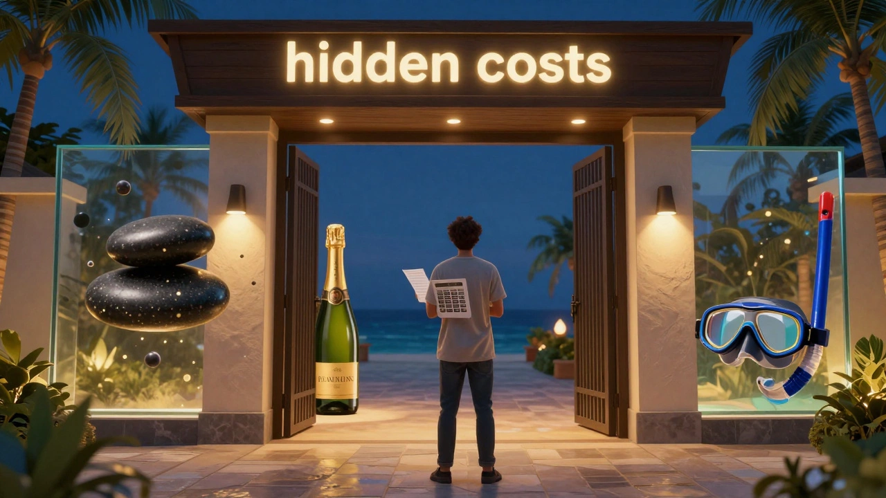 Traveler considering hidden costs like spa and excursions