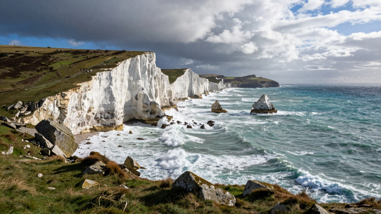 Dramatic cliffs and crashing waves on the Cornish coast