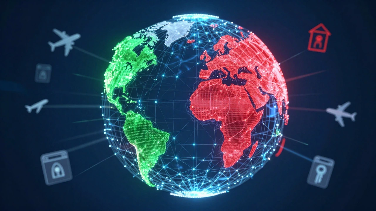 Abstract digital art showing global travel pricing algorithms