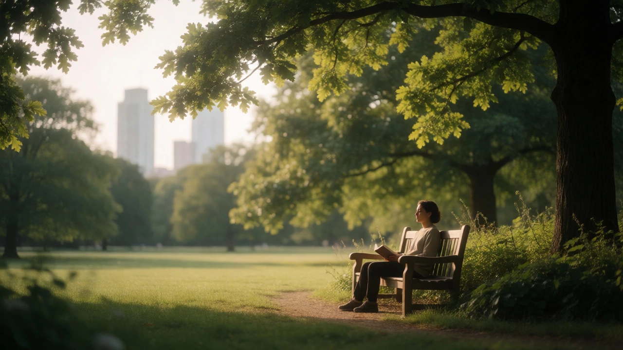 Person relaxing on a bench in a quiet city park