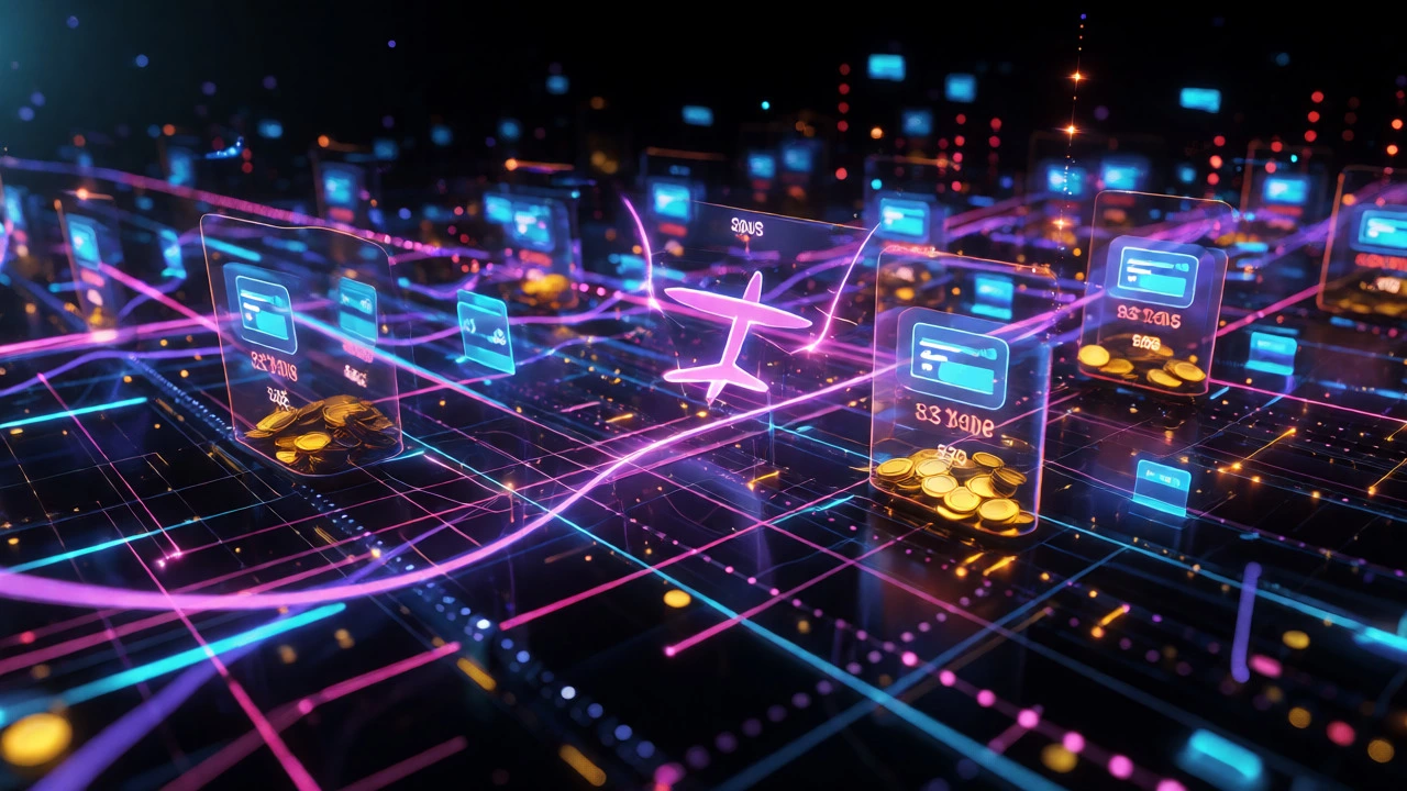 Abstract digital network representing flight pricing algorithms