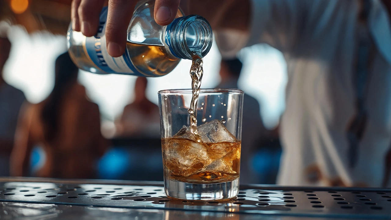 Bartender pouring a standard drink with a modest amount of spirits