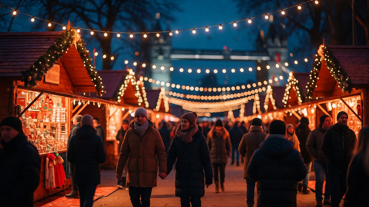 Illuminated London Christmas markets at night