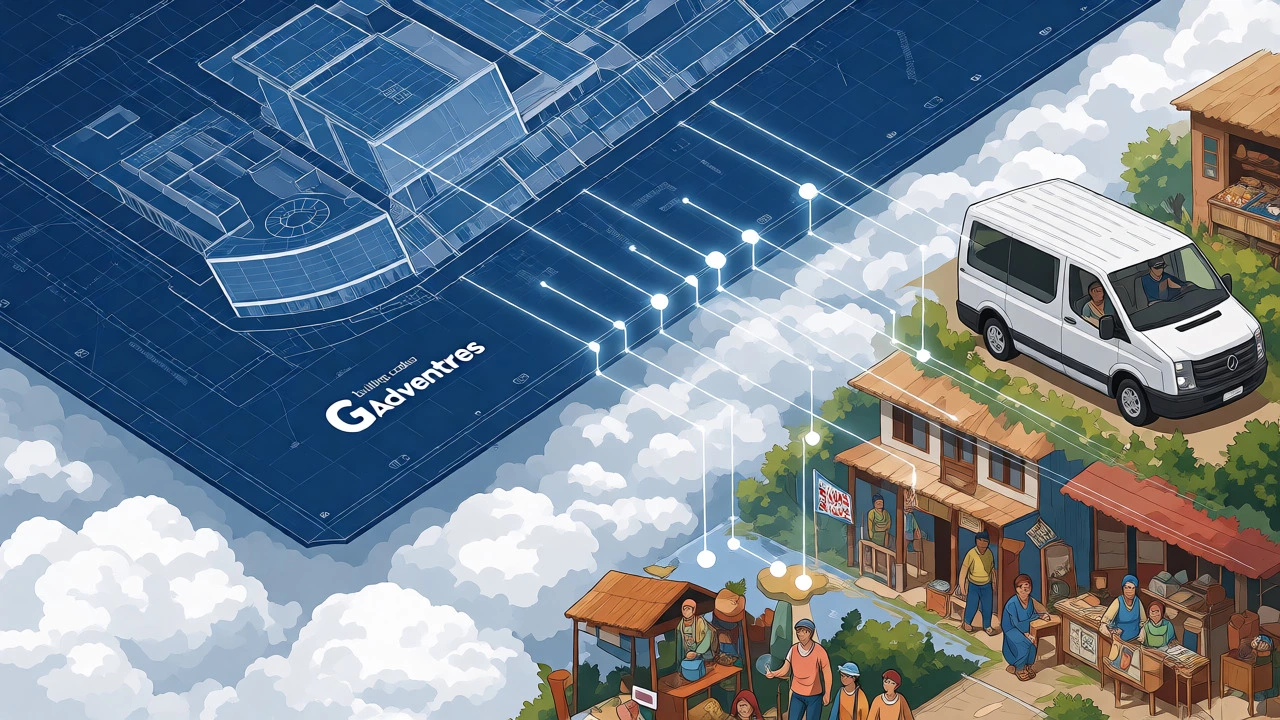 Isometric diagram showing global tour operator standards connecting to local destination partners.